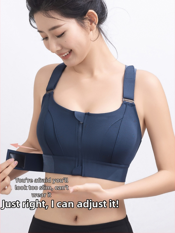 Moteriškas sportinės liemenėlė su Velcro priekyje ir užtrauktuku, nugaros dizainas be nugaros, vest stiliaus reguliuojamas, didelio poveikio palaikymas, audinys poliesteris + spandeks (78%/22%), siauras kirpimas