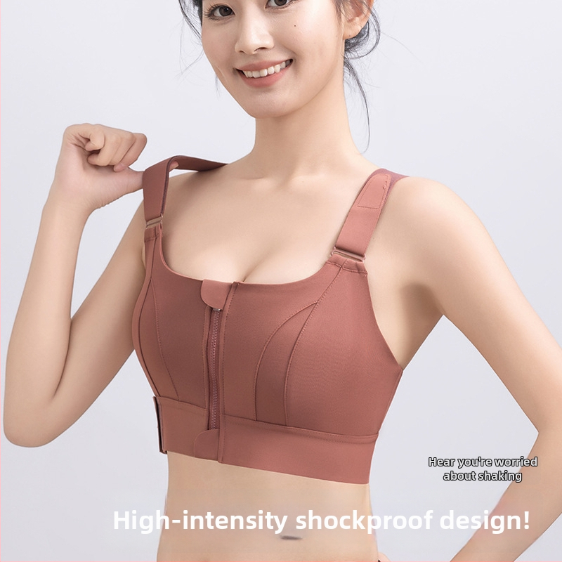 Moteriškas sportinės liemenėlė su Velcro priekyje ir užtrauktuku, nugaros dizainas be nugaros, vest stiliaus reguliuojamas, didelio poveikio palaikymas, audinys poliesteris + spandeks (78%/22%), siauras kirpimas