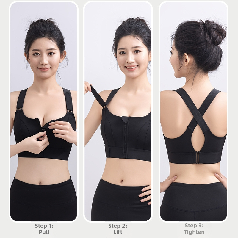 Moteriškas sportinės liemenėlė su Velcro priekyje ir užtrauktuku, nugaros dizainas be nugaros, vest stiliaus reguliuojamas, didelio poveikio palaikymas, audinys poliesteris + spandeks (78%/22%), siauras kirpimas