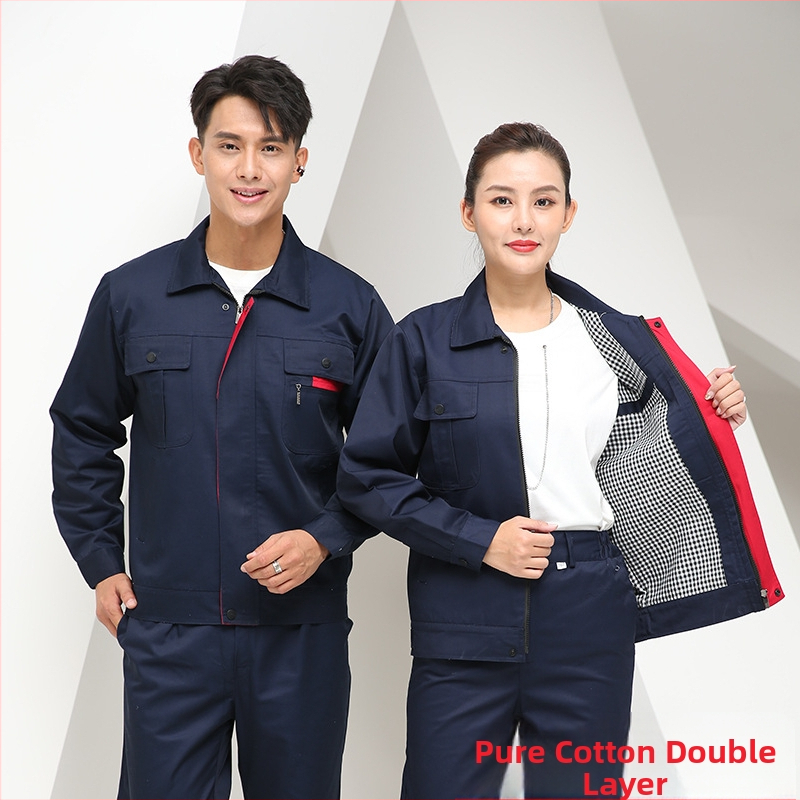 Vyriskas medvilninės darbo kombinezonas - dvigubo sluoksnio, storas, priešgaisrinis suvirinimui, gamykla (Sudėtis: 100% medvilnė; Funkcija: priešgaisrinis; Panaudojimas: suvirinimas, mašinų remontas; Kategorija: darbo apranga)