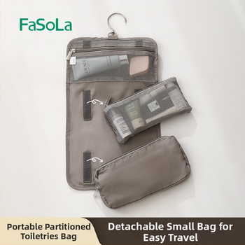FaSoLa kelioninė kosmetikos ir higienos priemonių saugojimo krepšys – poliesteris, delninės stiliaus, kabinamas, pertvaromis, didelė talpa
