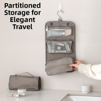 FaSoLa kelioninė kosmetikos ir higienos priemonių saugojimo krepšys – poliesteris, delninės stiliaus, kabinamas, pertvaromis, didelė talpa