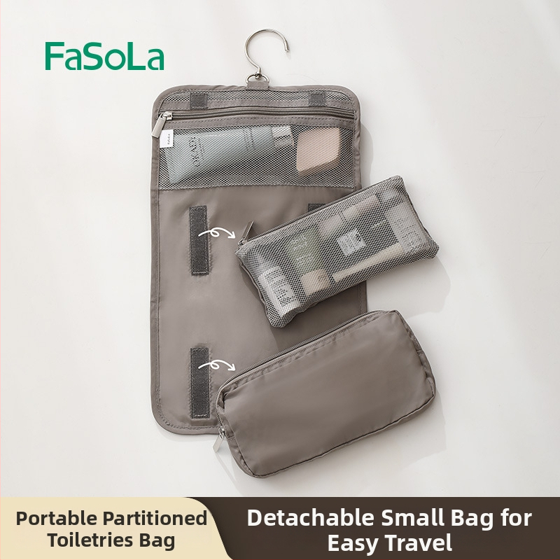 FaSoLa kelioninė kosmetikos ir higienos priemonių saugojimo krepšys – poliesteris, delninės stiliaus, kabinamas, pertvaromis, didelė talpa