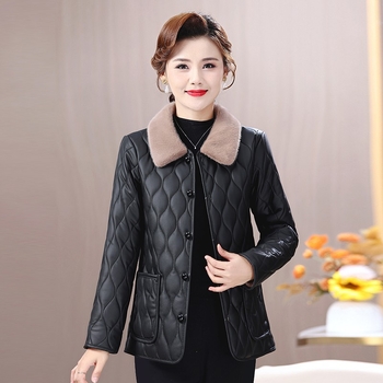 PU odos švarkas žiemai, su fliso pamušalu, storas, ilgis 50–65 cm