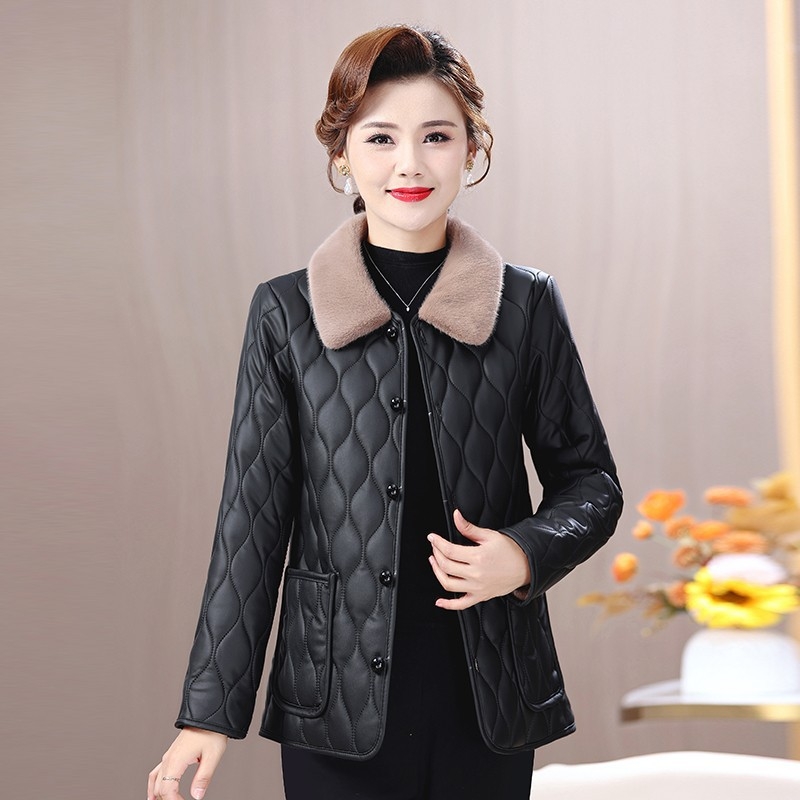 PU odos švarkas žiemai, su fliso pamušalu, storas, ilgis 50–65 cm