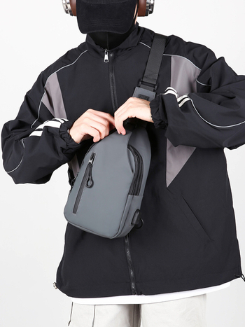 Мъжка гръдна чанта през рамо с USB зареждане — водоустойчива, лека, PU материал, разширяем капацитет