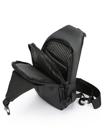 Мъжка гръдна чанта през рамо с USB зареждане — водоустойчива, лека, PU материал, разширяем капацитет