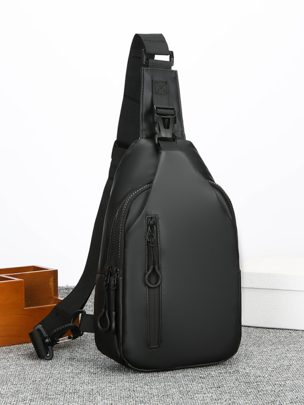Мъжка гръдна чанта през рамо с USB зареждане — водоустойчива, лека, PU материал, разширяем капацитет