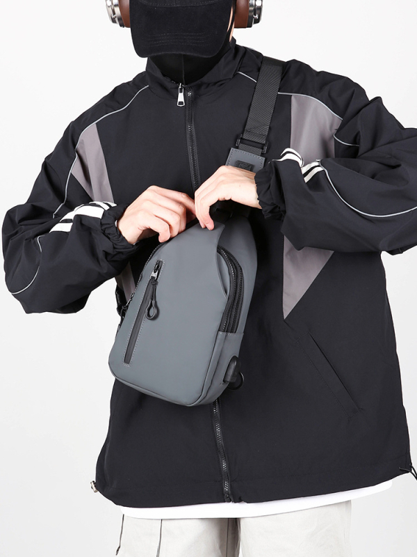 Мъжка гръдна чанта през рамо с USB зареждане — водоустойчива, лека, PU материал, разширяем капацитет