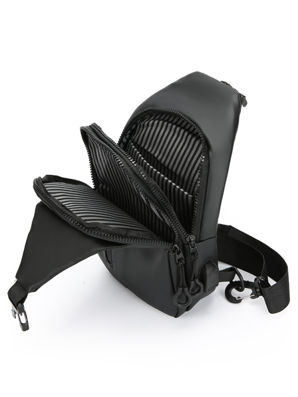 Мъжка гръдна чанта през рамо с USB зареждане — водоустойчива, лека, PU материал, разширяем капацитет