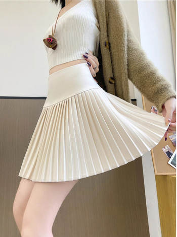 Πλισμένη φούστα A-line, υψηλής μέσης, χειμερινή έκδοση, ύφασμα μαλλί με πολυεστέρα 80-90% και σπάντεξ <30%