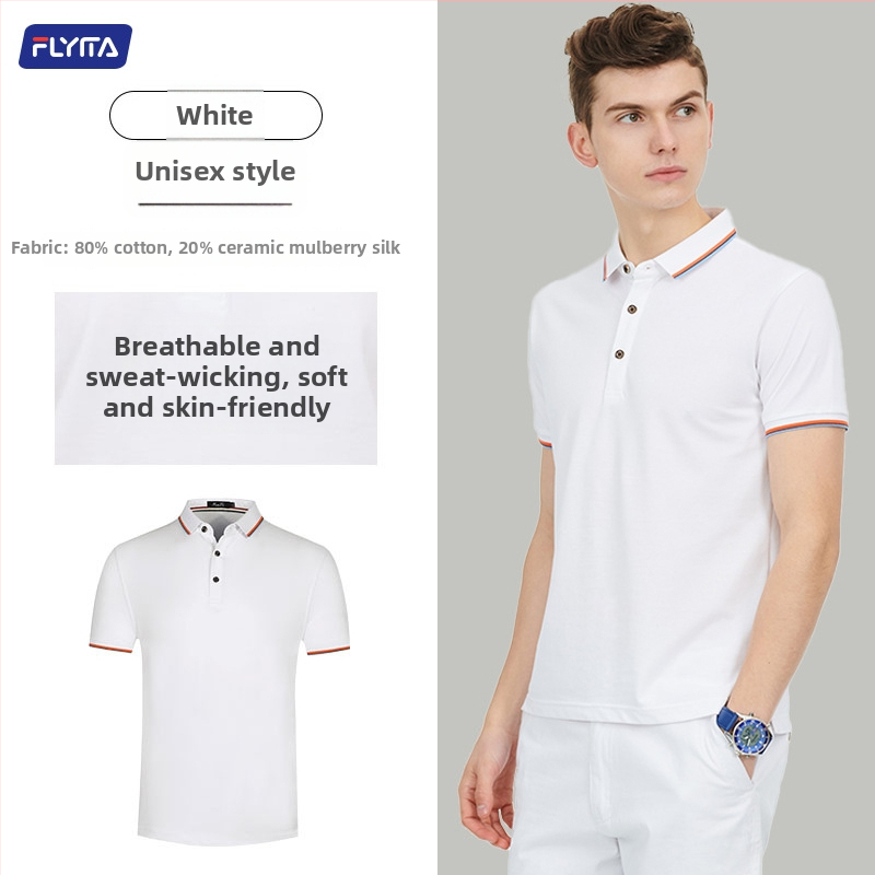 Polo marškiniai su pritaikytu išsiuvinėtu logotipu, korėniškojo versijos stilius, laisvas kirpimas, trumpomis rankovėmis, medvilnės audinys