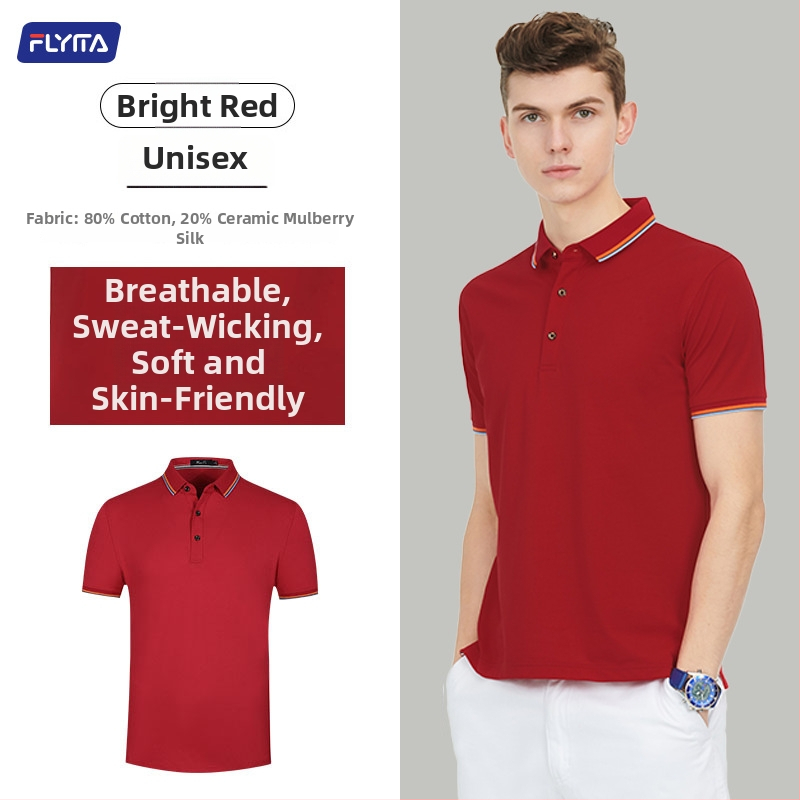 Polo marškiniai su pritaikytu išsiuvinėtu logotipu, korėniškojo versijos stilius, laisvas kirpimas, trumpomis rankovėmis, medvilnės audinys