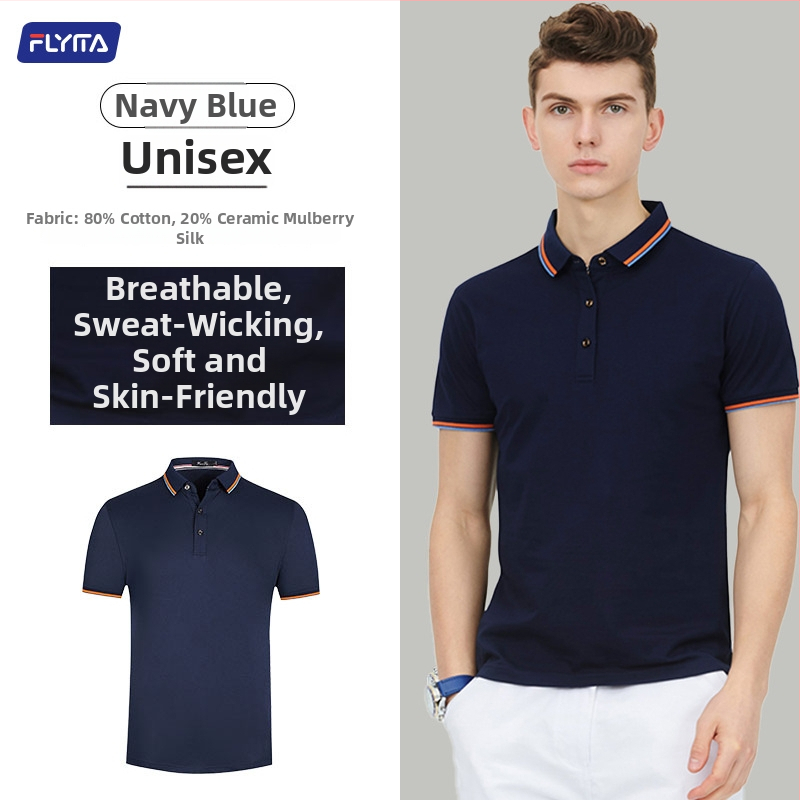 Polo marškiniai su pritaikytu išsiuvinėtu logotipu, korėniškojo versijos stilius, laisvas kirpimas, trumpomis rankovėmis, medvilnės audinys