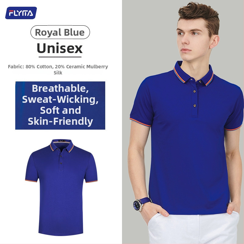 Polo marškiniai su pritaikytu išsiuvinėtu logotipu, korėniškojo versijos stilius, laisvas kirpimas, trumpomis rankovėmis, medvilnės audinys