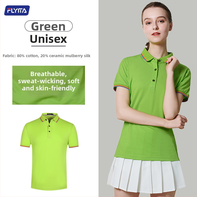 Polo marškiniai su pritaikytu išsiuvinėtu logotipu, korėniškojo versijos stilius, laisvas kirpimas, trumpomis rankovėmis, medvilnės audinys