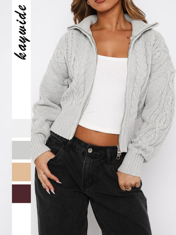 Cardigan pulover s kapuljom, jednofarban, s zipom, dugi rukavi, kratka duljina 40–50 cm, glavni materijal ≥95% poliester, tkanina vunena pletenina