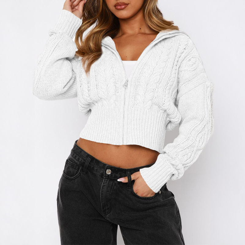 Cardigan pulover s kapuljom, jednofarban, s zipom, dugi rukavi, kratka duljina 40–50 cm, glavni materijal ≥95% poliester, tkanina vunena pletenina