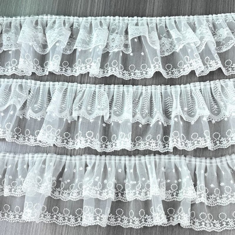 Lolita pūkinių sijonų kraštas su dvigubo sluoksnio plačiomis nėrinėmis – nėriniai ir tinklas, Tyson Lace