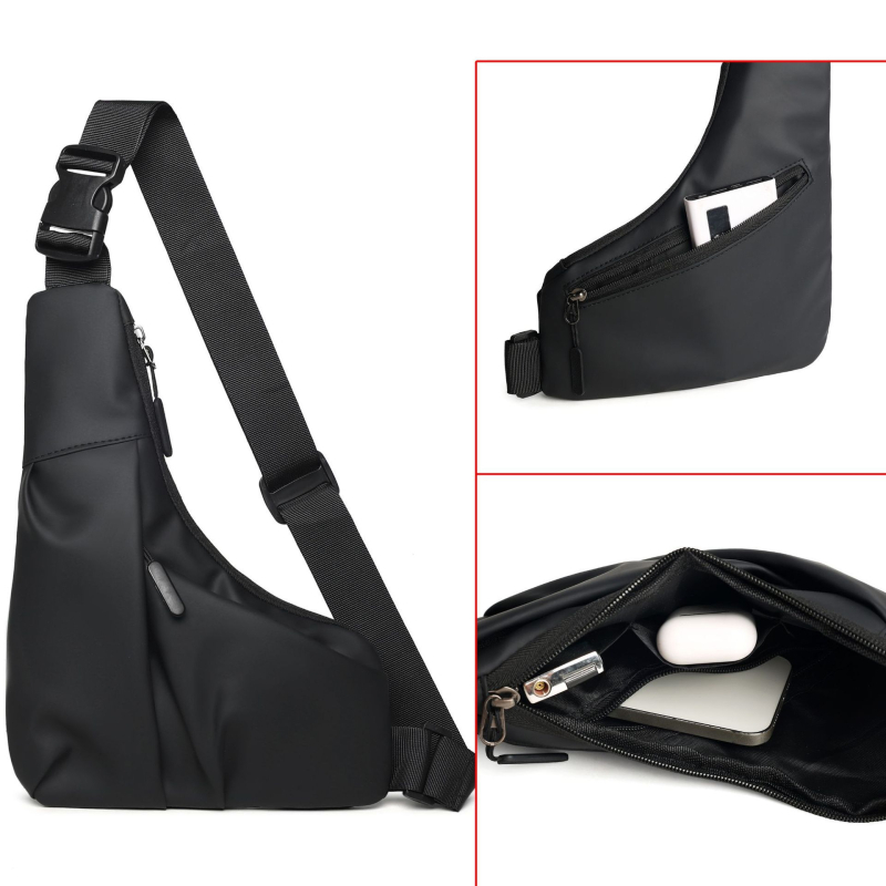 Мъжка чанта за кръст с функция против кражба, триъгълен дизайн, водоустойчива филмова материя, ултра лека и издръжлива, с разширяем капацитет