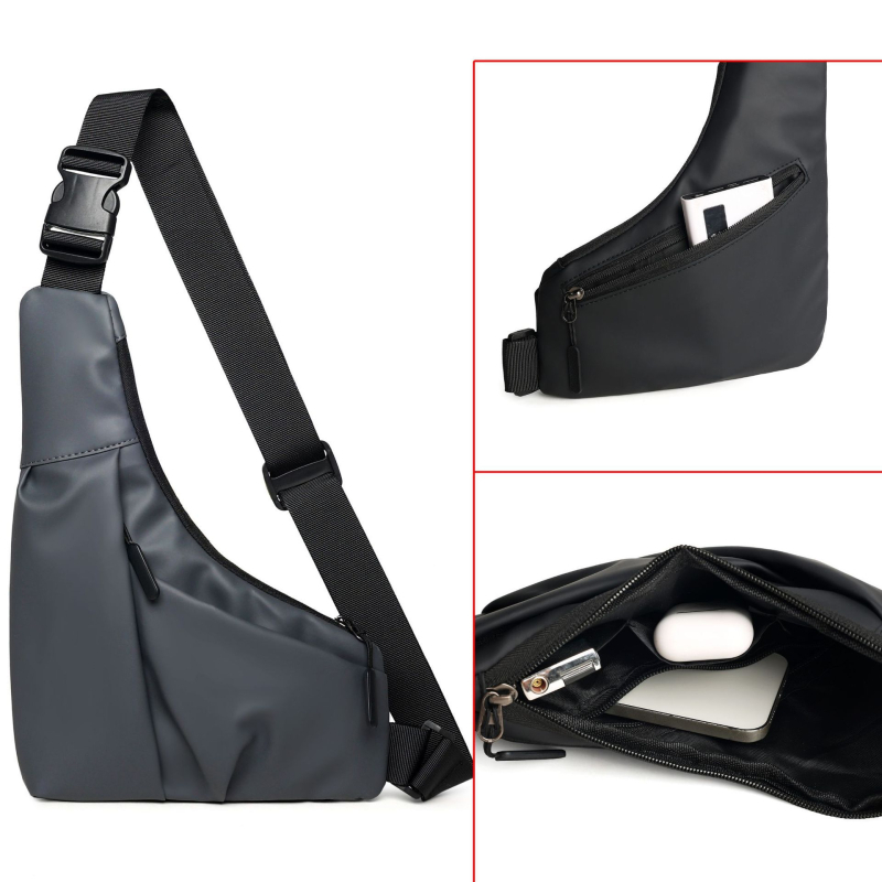 Мъжка чанта за кръст с функция против кражба, триъгълен дизайн, водоустойчива филмова материя, ултра лека и издръжлива, с разширяем капацитет