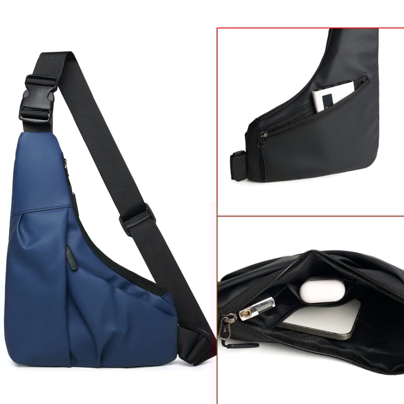 Мъжка чанта за кръст с функция против кражба, триъгълен дизайн, водоустойчива филмова материя, ултра лека и издръжлива, с разширяем капацитет