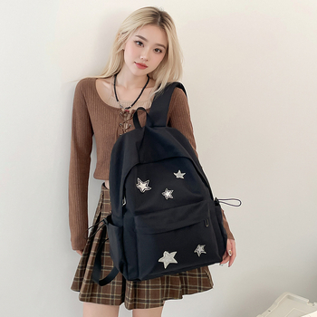 Rucsac de damă cu stele, stil colegiu, din nylon; căptușeală poliester; închidere cu fermoar; buzunar pentru laptop; impermeabil (Primăvara 2025)