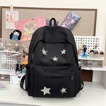 Rucsac de damă cu stele, stil colegiu, din nylon; căptușeală poliester; închidere cu fermoar; buzunar pentru laptop; impermeabil (Primăvara 2025)