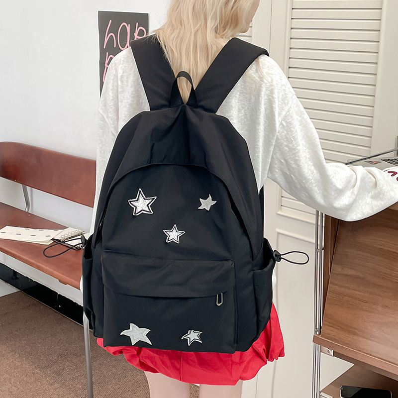 Rucsac de damă cu stele, stil colegiu, din nylon; căptușeală poliester; închidere cu fermoar; buzunar pentru laptop; impermeabil (Primăvara 2025)
