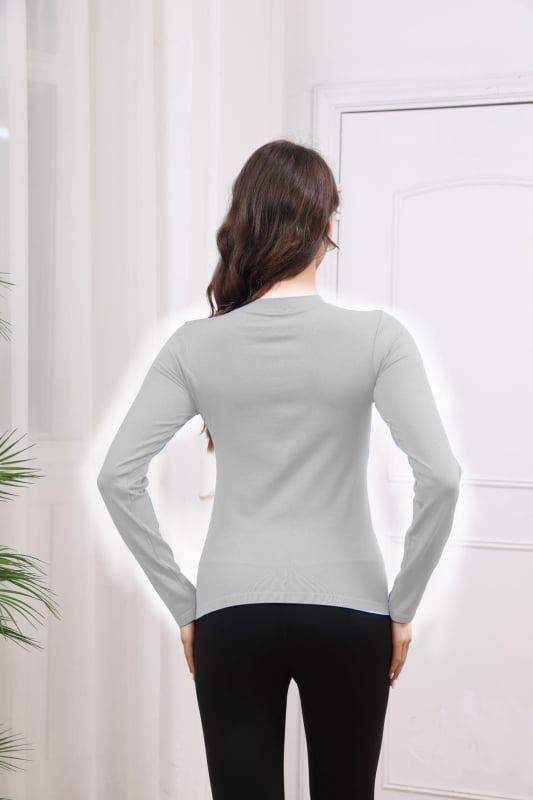 Moterų ilgomis rankovėmis sportinis topas su apvaliu kaklu, drėgmės šalinimas, nailonas, siauras kirpimas, įprastas ilgis