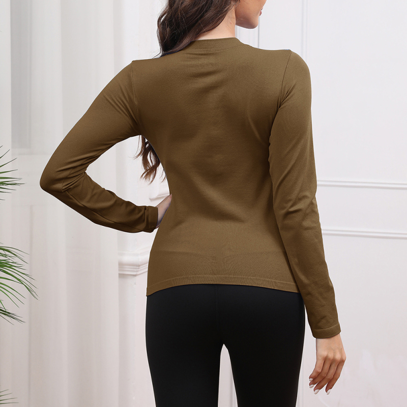 Moterų ilgomis rankovėmis sportinis topas su apvaliu kaklu, drėgmės šalinimas, nailonas, siauras kirpimas, įprastas ilgis