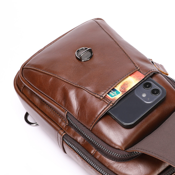 Мъжка чанта за гърди от естествена кожа, водоустойчива, подплата от полиестер