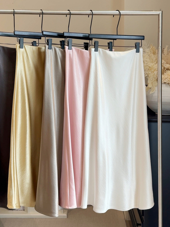 Φούστα γοργόνας από σατέν, μακριά, φθινόπωρο 2025, ιαπωνο-κορεάτικο casual leisure στυλ