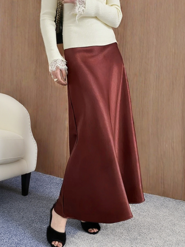 Φούστα γοργόνας από σατέν, μακριά, φθινόπωρο 2025, ιαπωνο-κορεάτικο casual leisure στυλ