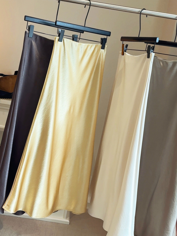 Φούστα γοργόνας από σατέν, μακριά, φθινόπωρο 2025, ιαπωνο-κορεάτικο casual leisure στυλ