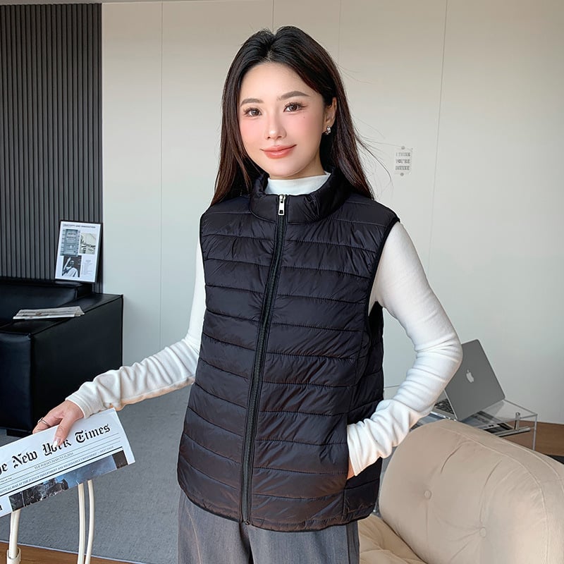 Γυναικείο γιλέκο με V-λαιμό, νάιλον ύφασμα, γέμισμα πολυεστέρα-βαμβάκι, χειμώνας 2025, casual στυλ
