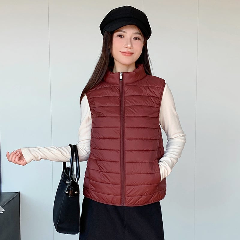 Γυναικείο γιλέκο με V-λαιμό, νάιλον ύφασμα, γέμισμα πολυεστέρα-βαμβάκι, χειμώνας 2025, casual στυλ