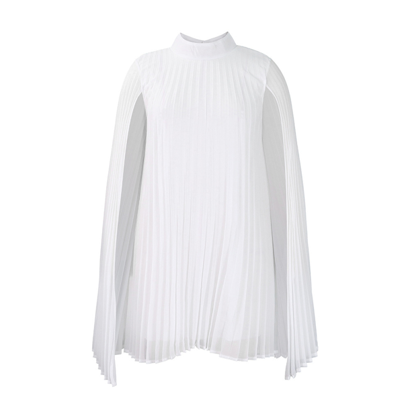 D400 Šifono suknelė su A linija, apvaliu kaklu, itin ilgomis rankovėmis, aukšta juosmens