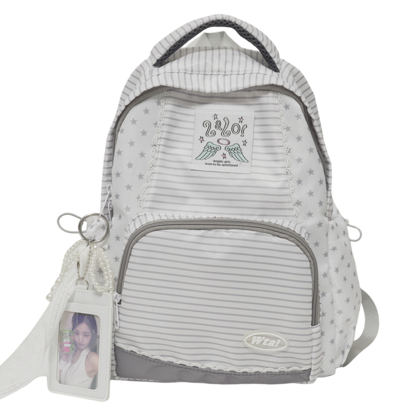 Γυναικείο νάιλον σακίδιο Ruiyingzizhi, ριγέ σχέδιο με αστέρια, διαπνέον εσωτερικό πολυεστέρα, κατάλληλο για σχολείο και ελεύθερο χρόνο, καμπύλες ιμάντες ώμου