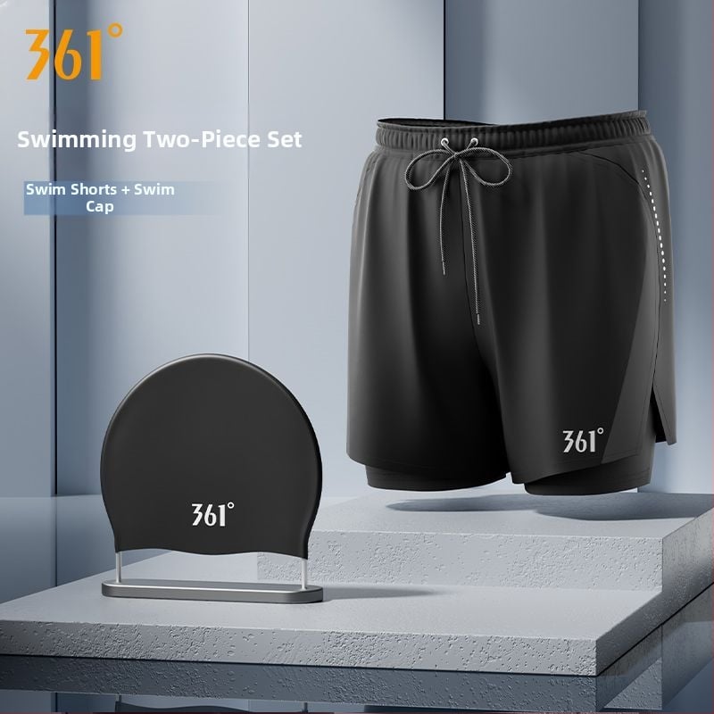 361° Ανδρικό σετ τριών τεμαχίων για κολύμβηση: μαγιό-βερμούδα, καπέλο και γυαλιά κολύμβησης; Πολυεστερικό ύφασμα; Στυλ briefs; ενήλικος