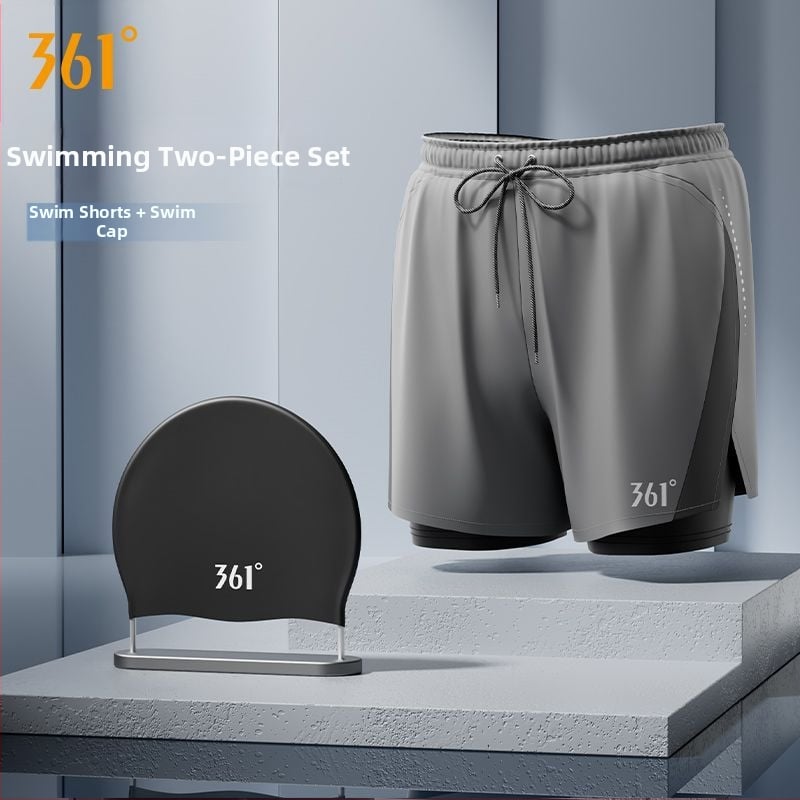 361° Ανδρικό σετ τριών τεμαχίων για κολύμβηση: μαγιό-βερμούδα, καπέλο και γυαλιά κολύμβησης; Πολυεστερικό ύφασμα; Στυλ briefs; ενήλικος