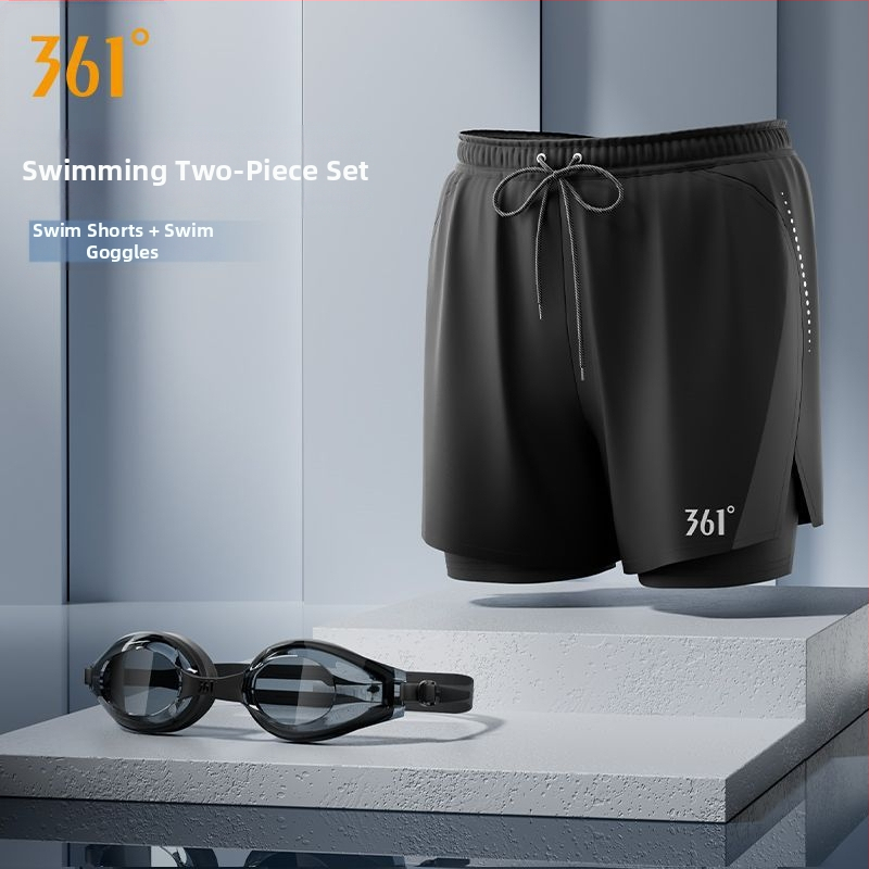 361° Ανδρικό σετ τριών τεμαχίων για κολύμβηση: μαγιό-βερμούδα, καπέλο και γυαλιά κολύμβησης; Πολυεστερικό ύφασμα; Στυλ briefs; ενήλικος