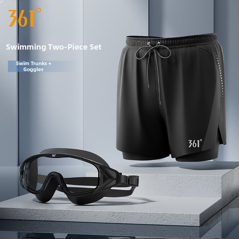 361° Ανδρικό σετ τριών τεμαχίων για κολύμβηση: μαγιό-βερμούδα, καπέλο και γυαλιά κολύμβησης; Πολυεστερικό ύφασμα; Στυλ briefs; ενήλικος