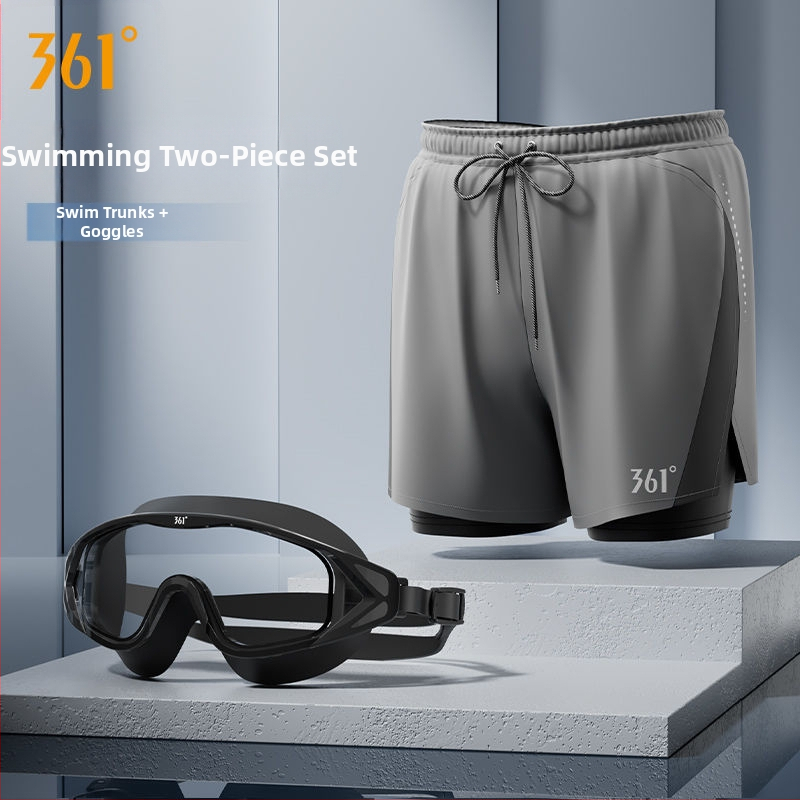 361° Ανδρικό σετ τριών τεμαχίων για κολύμβηση: μαγιό-βερμούδα, καπέλο και γυαλιά κολύμβησης; Πολυεστερικό ύφασμα; Στυλ briefs; ενήλικος