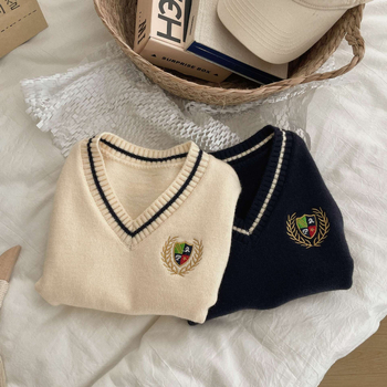 Vaikų megzta be rankovių liemenė, Korėjiečio stiliaus, V formos kaklas, 55% akrilo megzti, skirta 3–8 metų vaikams