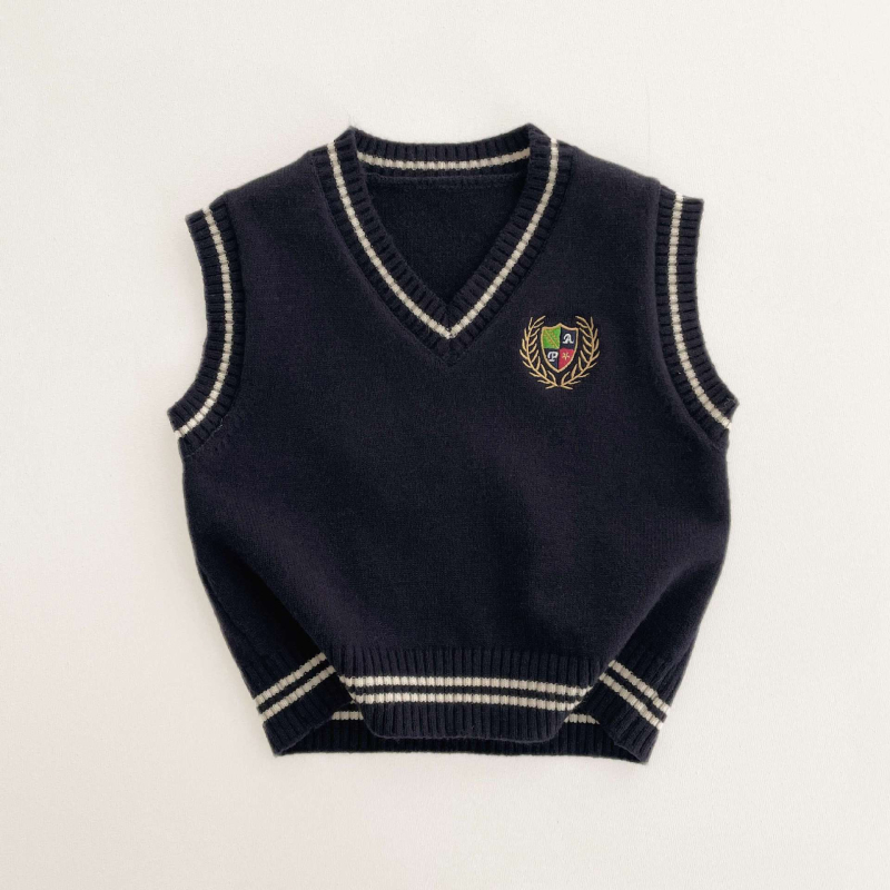 Vaikų megzta be rankovių liemenė, Korėjiečio stiliaus, V formos kaklas, 55% akrilo megzti, skirta 3–8 metų vaikams