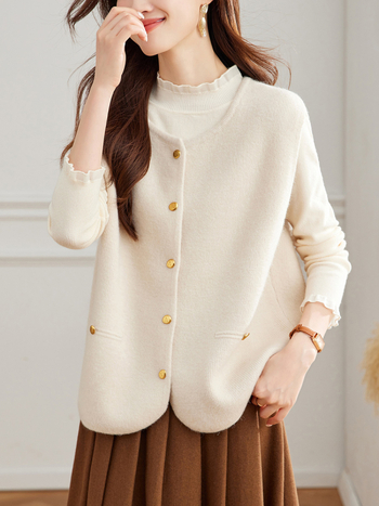 Γυναικείο πλεκτό γιλέκο-καρντγκαν, στρογγυλός λαιμός, φαρδιά εφαρμογή, ακρυλικό νήμα, μήκος 50–65 εκ