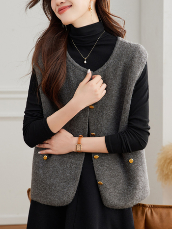 Γυναικείο πλεκτό γιλέκο-καρντγκαν, στρογγυλός λαιμός, φαρδιά εφαρμογή, ακρυλικό νήμα, μήκος 50–65 εκ