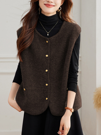 Γυναικείο πλεκτό γιλέκο-καρντγκαν, στρογγυλός λαιμός, φαρδιά εφαρμογή, ακρυλικό νήμα, μήκος 50–65 εκ