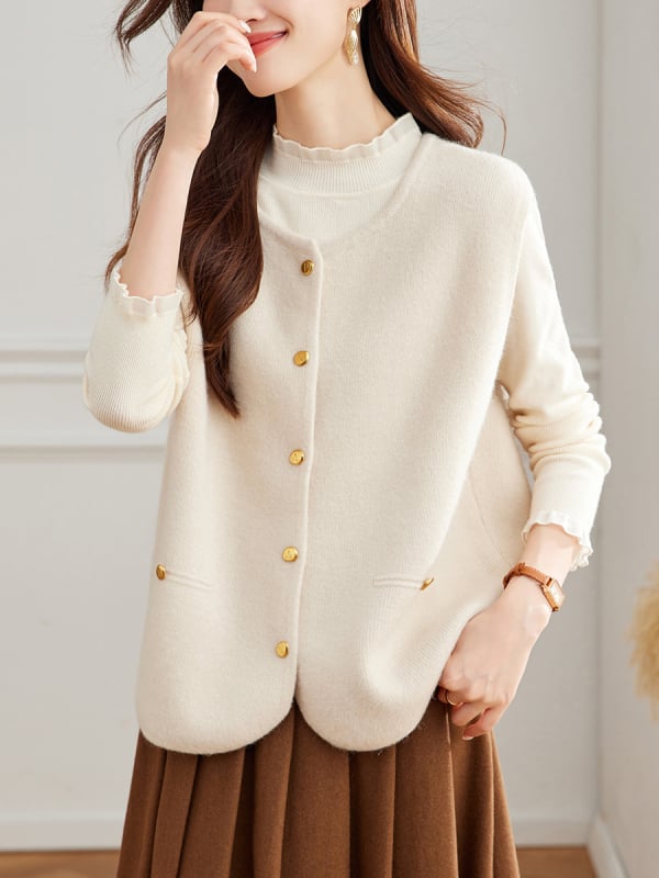 Γυναικείο πλεκτό γιλέκο-καρντγκαν, στρογγυλός λαιμός, φαρδιά εφαρμογή, ακρυλικό νήμα, μήκος 50–65 εκ